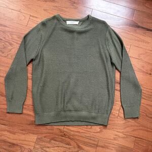 Zara Army Green Crew Neck Waffle Knit Open Back Sweater Size Large
